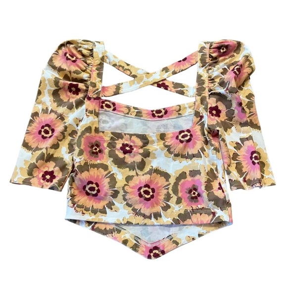 Free People Give Me More Women’s Short Sleeve Crop Top Floral Print Size XS - Picture 4 of 10